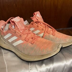 Adidas Women's Coral and White Sneakers